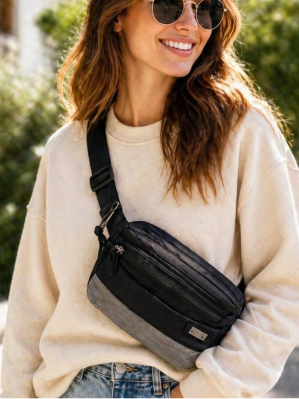Eddie Bauer Black and Gray Belt Bag